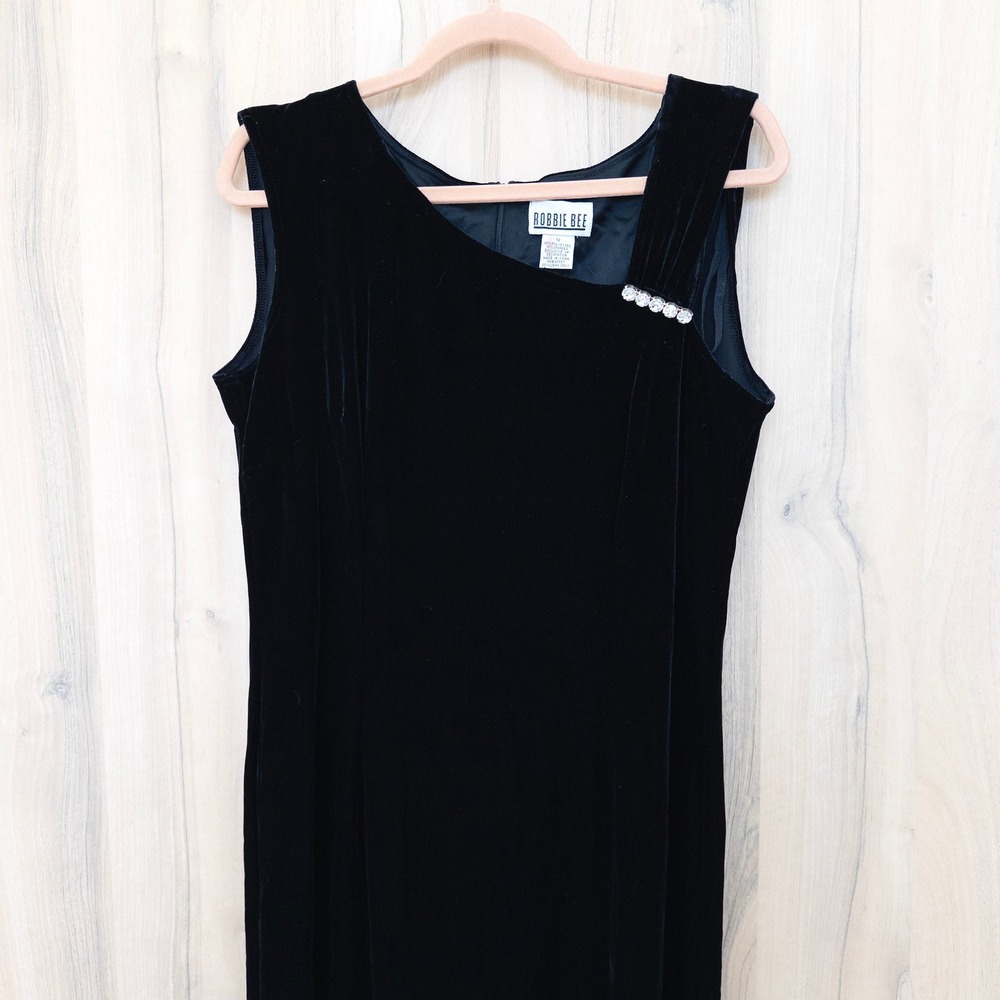 VTG Robbie Bee Womens Velvet Maxi Dress Size 12 Black Formal Glam Old Money Chic - Picture 3 of 7